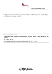 Vulgarisation scientifique : formulation, reformulation, traduction - article ; n°1 ; vol.64, pg 109-125