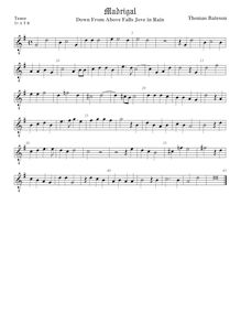 Partition ténor viole de gambe 2 (octave aigu clef), pour First Set of anglais Madrigales to 3, 4, 5 et 6 voix par Thomas Bateson