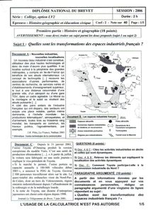 Histoire Géographie 2006 Brevet (filière générale)