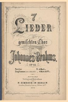 Partition complète (color), 7 chansons, Brahms, Johannes
