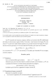 Mathématiques II 1999 Classe Prepa PSI Concours Mines-Ponts