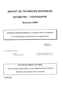 Exploitation de documents et organisation 2004 BTS Géomètre topographe