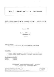Btsecosoc 2004 economie et gestion appliquees a la profession nouvelle caledonie