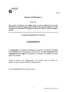 Physique A 2010 Classe Prepa PT Banque Filière PT