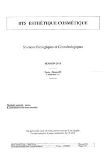 Sciences Biologiques et Cosmétologiques 2010 BTS Esthétique cosmétique