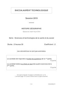 Baccalaureat Techno Histoire Geographie 2019 (ST2S)