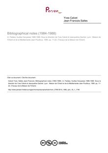 Bibliographical notes (1984-1988)  ; n°1 ; vol.18, pg 11-22