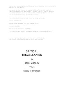 Critical Miscellanies,  Vol. 1, Essay 5, Emerson