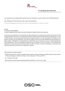 La place du département de la Haute-Loire dans la Préhistoire du Massif Central et de ses bordures - article ; n°3 ; vol.9, pg 287-307