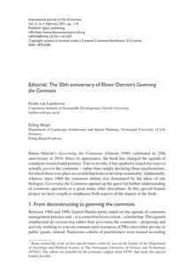 The 20th anniversary of Elinor Ostrom’s Governing the Commons