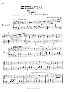 Partition complète, Estudiantina, Walzer über P. Lacome s Duett und Spanische National-Melodien par Emile Waldteufel