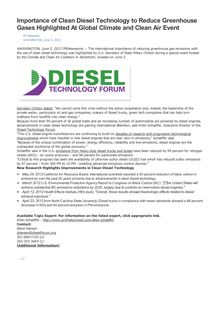Importance of Clean Diesel Technology to Reduce Greenhouse Gases Highlighted At Global Climate and Clean Air Event