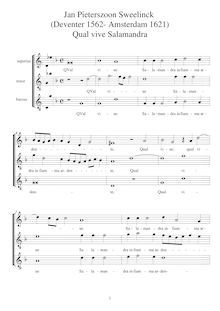 Partition Qual vive Salamandra, partition complète pour 3 voix ou enregistrements SAT, Rimes francaises et italiennes