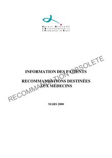Informations des patients - Recommandations destinées aux médecins - Information des patients 2000 - Recommandations