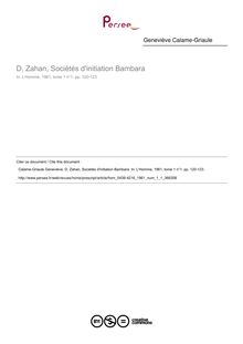 D. Zahan, Sociétés d initiation Bambara  ; n°1 ; vol.1, pg 120-123