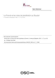 La France et les voies de pénétration au Soudan - article ; n°1 ; vol.1, pg 9-32