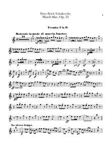 Partition trompette 1, 2 (B♭), Slavonic March, Славянский марш ; Marche Slave ; March Slav