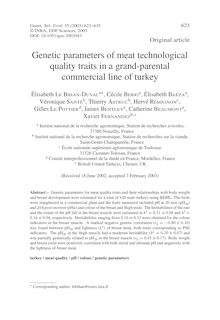 Genetic parameters of meat technological quality traits in a grand-parental commercial line of turkey