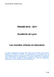 TRAAM 2010 - 2011 Académie de Lyon Les mondes virtuels en ...