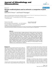 Kenyan medicinal plants used as antivenin: a comparison of plant usage