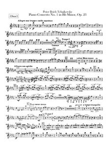 Partition hautbois 1, 2, Piano Concerto No.1, Op.23, B♭ minor, Tchaikovsky, Pyotr