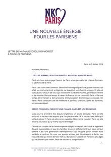 Lettre de NKM aux Parisiens "Une nouvelle énergie pour les Parisiens"