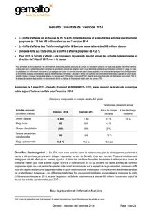 Gemalto - Le géant annonce une croissance de 10% de son bénéfice d exploitation 2014, à 383 millions d euros
