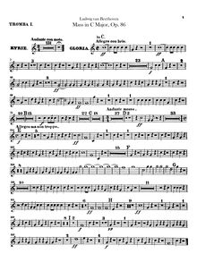 Partition trompette 1, 2 (C, D), Mass en C, Op.86, C major, Beethoven, Ludwig van