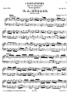 Partition complète, 8 Variations on Laat ons juichen, Variations on an Allegretto ; Variationen über ein holländisches Lied von Christian Ernst Graaf