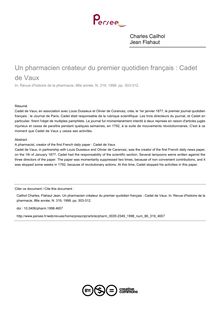 Un pharmacien créateur du premier quotidien français : Cadet de Vaux - article ; n°319 ; vol.86, pg 303-312