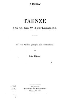 Partition complète, Tänze des , bis , Jahrhunderts, Various