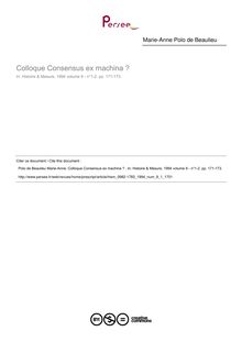 Colloque Consensus ex machina ?   ; n°1 ; vol.9, pg 171-173