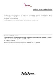 Pratique pédagogique et classes sociales. Étude comparée de 3 écoles maternelles - article ; n°1 ; vol.30, pg 31-45
