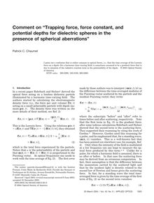 Comment on ﬁTrapping force, force constant, and  potential depths for dielectric spheres in the  presence