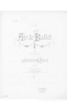 Partition complète, Air de ballet, D major, Clérice, Justin