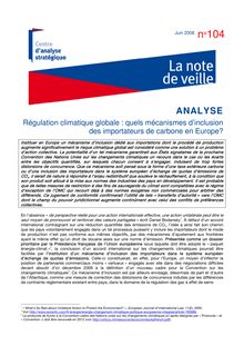 Analyse. Régulation climatique globale : quels mécanismes d inclusion des importateurs de carbone en Europe ?