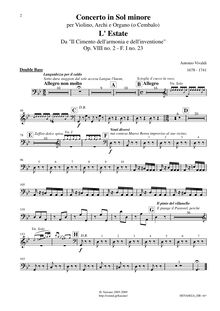 Partition Basses, violon Concerto en G minor, RV 315, L estate (Summer) from Le quattro stagioni (The Four Seasons)