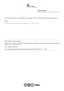 Le Principe de neutralité en Italie/ The Principle of Neutrality in Italy - article ; n°1 ; vol.101, pg 53-60