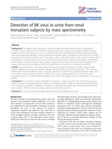 Detection of BK virus in urine from renal transplant subjects by mass spectrometry