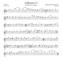 Partition viole de gambe aigue 2, octave aigu clef, Pavan à 5 No.2
