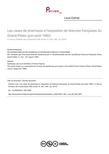Les vases de pharmacie à l exposition de faïences françaises du Grand-Palais (juin-août 1980) - article ; n°248 ; vol.69, pg 49-53