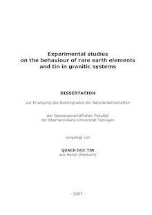 Experimental studies on the behaviour of rare earth elements and tin in granitic systems [Elektronische Ressource] / vorgelegt von Quach Duc Tin