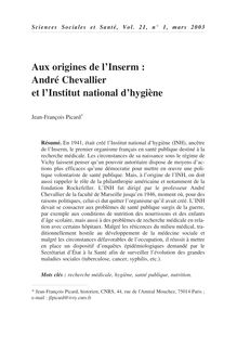 Sciences Sociales et Santé, Vol. 21, n°1, mars 2003 / Aux origines ...