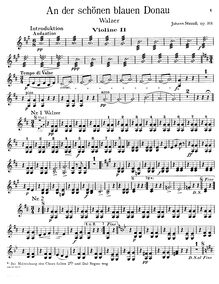 Partition violons II, pour Blue Danube, Op. 314, On the Beautiful Blue Danube - WalzesAn der schönen blauen Donau