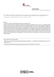 La Ville de Paris peut-elle changer de politique du logement ?  - article ; n°2 ; vol.24, pg 91-109