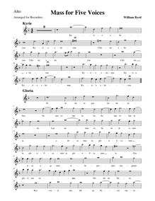 Partition aigu enregistrement , Mass pour Five voix, Byrd, William