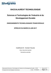 Sujet Bac STI2D 2017 - Enseignements technologiques transversaux