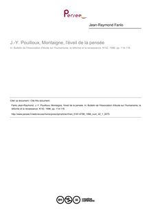 J.-Y. Pouilloux, Montaigne, l éveil de la pensée  ; n°1 ; vol.42, pg 114-116