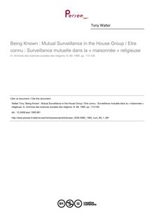 Being Known : Mutual Surveillance in the House Group / Etre connu : Surveillance mutuelle dans la « maisonnée » religieuse - article ; n°1 ; vol.89, pg 113-126