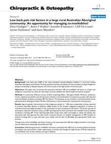 Low back pain risk factors in a large rural Australian Aboriginal community. An opportunity for managing co-morbidities?
